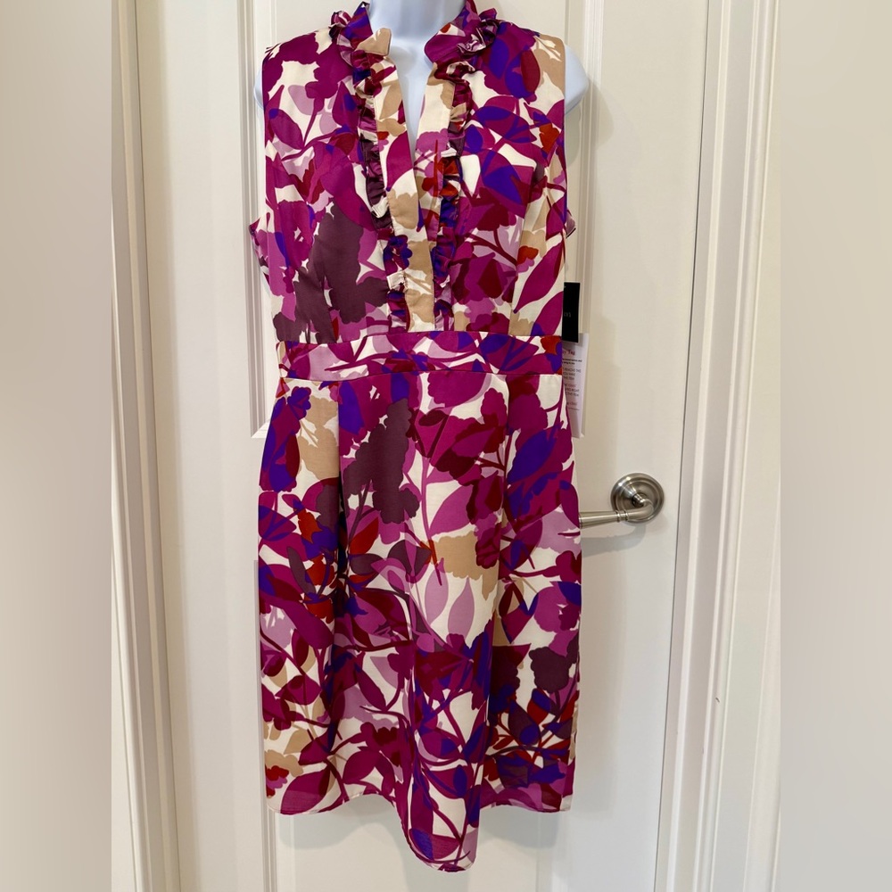 NWT Ellen Tracy Purple, Pink, Tan Floral Sleeveless Midi Dress Size 12